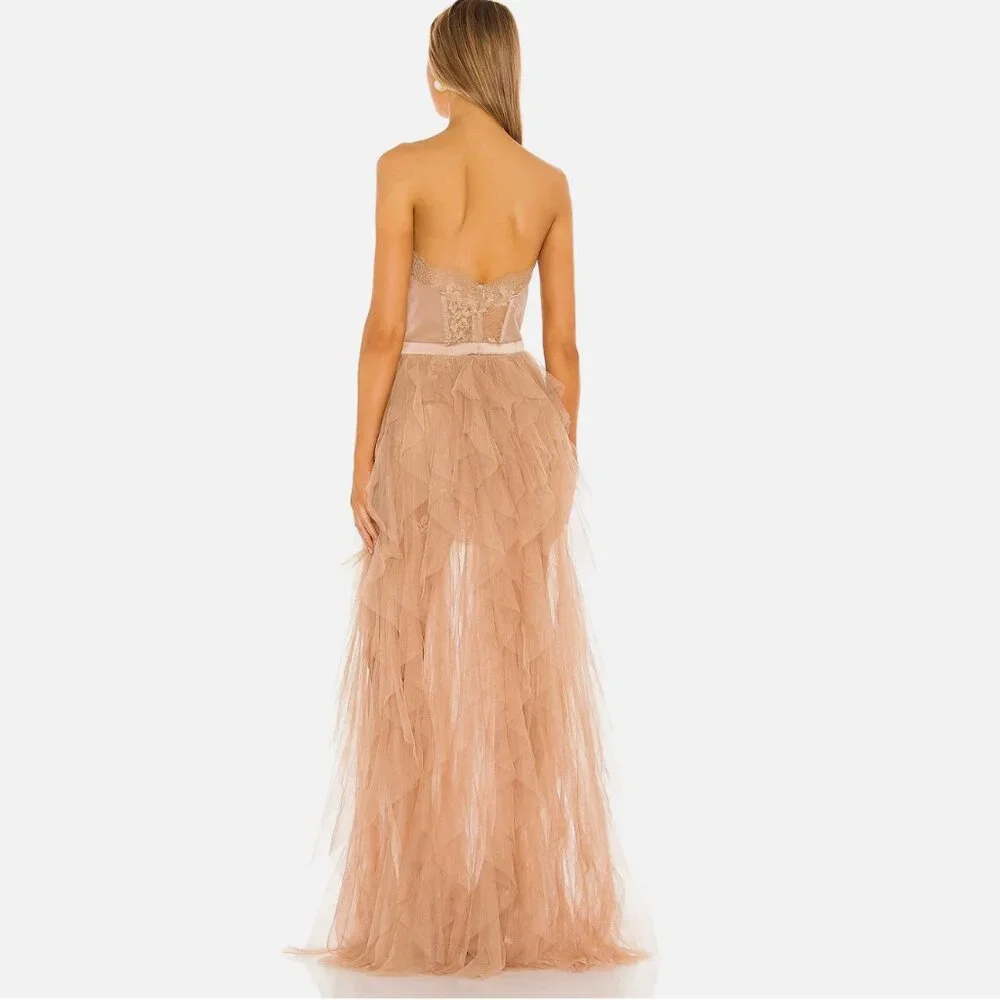 For Love & Lemons X REVOLVE Warm Taupe Nude Lace Strapless Bustier Dress - Picture 2 of 6